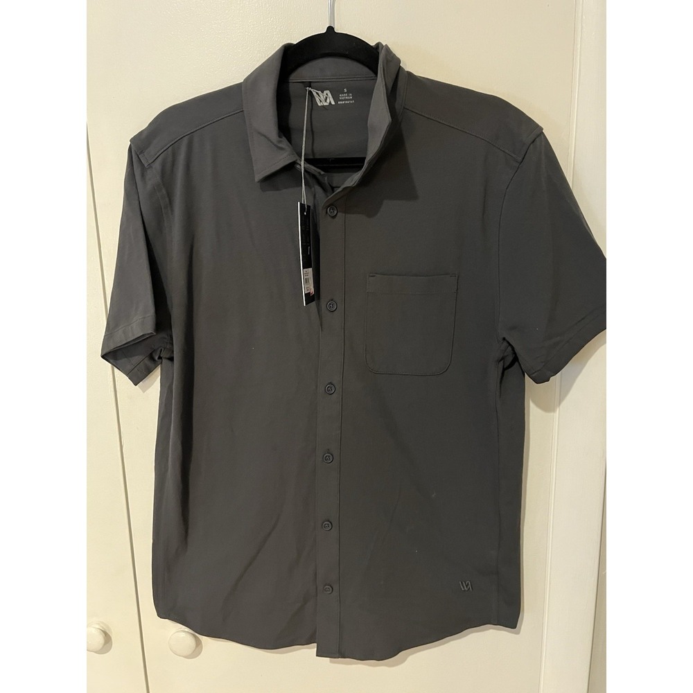 Men's VRST Refined Knit Button Down‎ Short Sleeve Charcoal Shirt Sz Small NWT